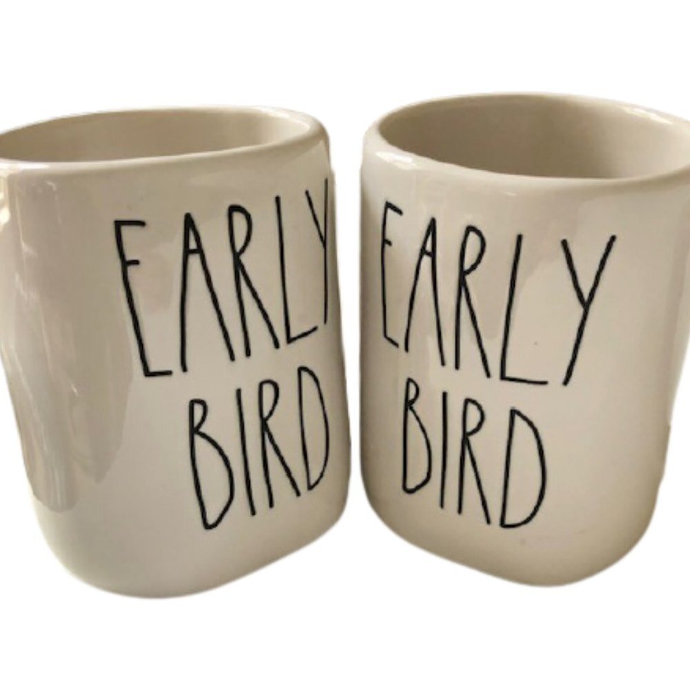 Set of 2 Rae Dunn Morning Coffee Mugs - Early Bird - 3.5" x 5"